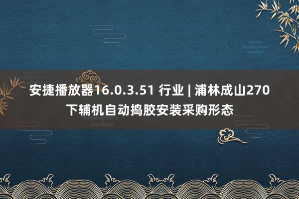 安捷播放器16.0.3.51 行业 | 浦林成山270下辅机自动捣胶安装采购形态
